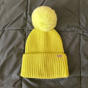Steve Madden Bright Yellow Knit Beanie with Pom-Pom
